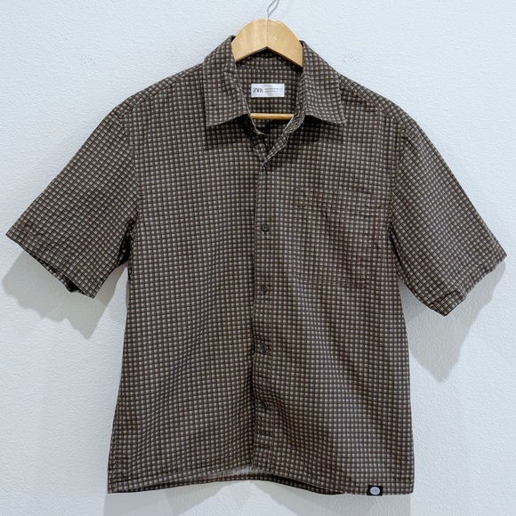 Zara Other - Zara Brown Boxy Skater Plaid Button Short Sleeve Shirt Size S